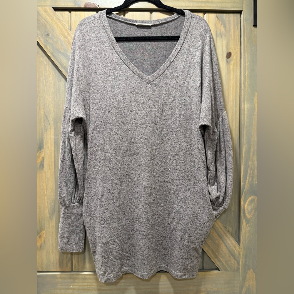 Woman’s grey Gray V-Neck LS Sweater Dress Sz Large